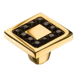 Ручка эксклюзив кнопка 0771-003-2 BLACK цвет глянцевое золото, черные кристаллы Сваровски ширина 30 мм