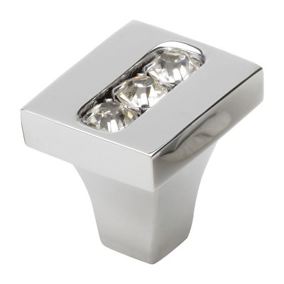 Ручка эксклюзив кнопка 0771-005-1 цвет глянцевый хром, кристаллы Сваровски длина 25 мм