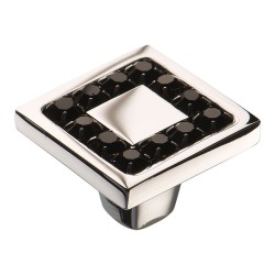 Ручка эксклюзив кнопка 0771-005-2 BLACK цвет глянцевый хром, черные кристаллы Сваровски ширина 30 мм