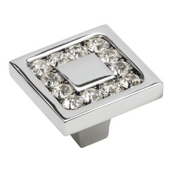 Ручка эксклюзив кнопка 0771-005-2 цвет глянцевый хром, кристаллы Сваровски ширина 30 мм