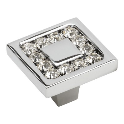 Ручка эксклюзив кнопка 0771-005-2 цвет глянцевый хром, кристаллы Сваровски ширина 30 мм