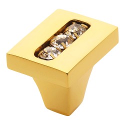 Ручка эксклюзив кнопка 0771-030-1 цвет глянцевое золото 24К, кристаллы Сваровски длина 25 мм