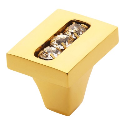 Ручка эксклюзив кнопка 0771-030-1 цвет глянцевое золото 24К, кристаллы Сваровски длина 25 мм