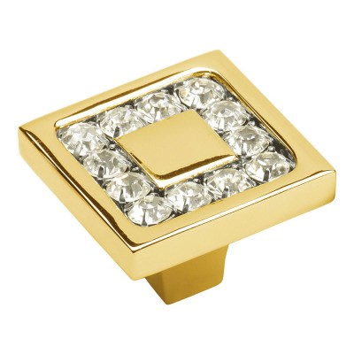 Ручка эксклюзив кнопка 0771-030-2 цвет глянцевое золото 24К, кристаллы Сваровски ширина 30 мм