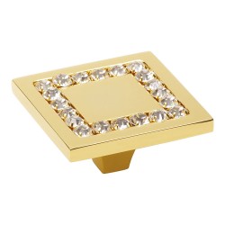 Ручка эксклюзив кнопка 0771-030-3 цвет глянцевое золото 24К, кристаллы Сваровски ширина 50 мм