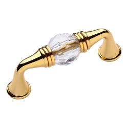 Ручка эксклюзив скоба 2537-003-64 глянцевое золото, прозрачные кристаллы длина 79 мм, крепление 64 мм 