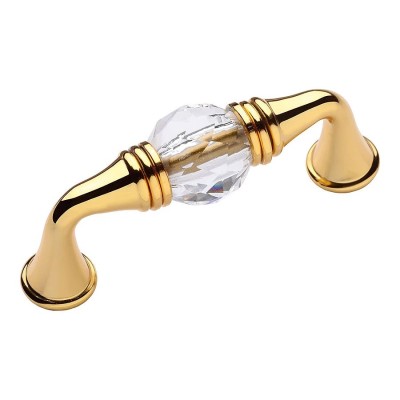 Ручка эксклюзив скоба 2537-003-64 глянцевое золото, прозрачные кристаллы длина 79 мм, крепление 64 мм 