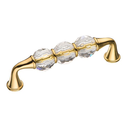 Ручка эксклюзив скоба 2537-003-96 глянцевое золото, прозрачные кристаллы длина 112 мм, крепление 96 мм 