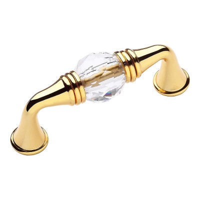 Ручка эксклюзив скоба 2537-030-64 глянцевое золото 24К, прозрачные кристаллы длина 79 мм, крепление 64 мм