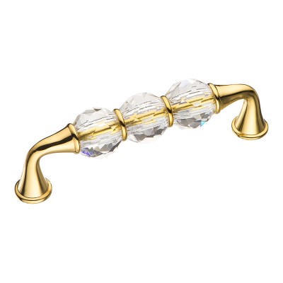 Ручка эксклюзив скоба 2537-031-96 глянцевое золото 24К, прозрачные кристаллы длина 112 мм, крепление 96 мм