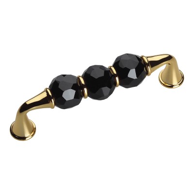 Ручка эксклюзив скоба 2537-320-96-BLACK глянцевое золото, черные кристаллы длина 112 мм, крепление 96 мм 