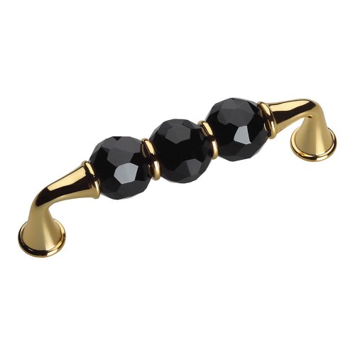 Ручка эксклюзив скоба 2537-320-96-BLACK глянцевое золото, черные кристаллы длина 112 мм, крепление 96 мм 