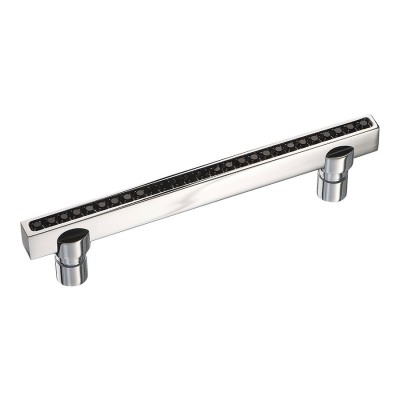 Ручка эксклюзив скоба 2575-005-96 BLACK цвет глянцевый хром, черные кристаллы Сваровски длина 126 мм