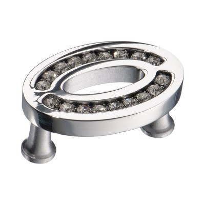 Ручка эксклюзив кнопка 2577-005-32 глянцевый хром, кристаллы Сваровски длина 42 мм, крепление 32 мм 