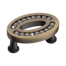 Ручка эксклюзив кнопка 2577-013-32 состаренная латунь, кристаллы Сваровски длина 42 мм, крепление 32 мм 