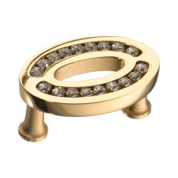 Ручка эксклюзив кнопка 2577-030-32 глянцевое золото 24К, кристаллы Сваровски длина 42 мм, крепление 32 мм 