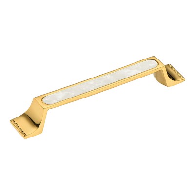 Ручка скоба 2580-003-128 цвет глянцевое золото, перламутр длина 140 мм, крепление 128 мм