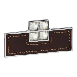 Ручка эксклюзив скоба 7147.0088.026.176 глянцевый хром, натуральная кожа, кристаллы Сваровски длина 86 мм, крепление 16 мм 