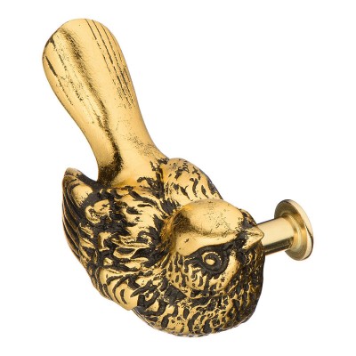 Ручка кнопка Птичка Терра 90047-Б цвет бронза с золотой патиной длина 85 мм (правая)