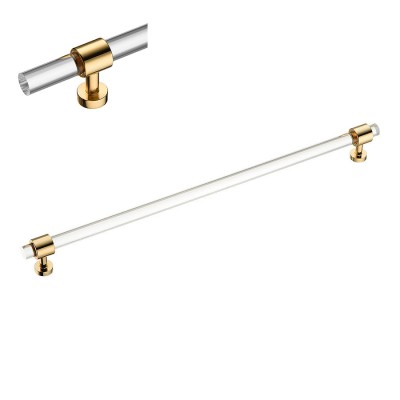 Ручка эксклюзив рейлинг BU 020.320.19 глянцевое золото, прозрачное стекло длина 356 мм, крепление 320 мм 