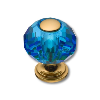Ручка эксклюзив кнопка 0737-315-1-Blue глянцевое золото голубой кристалл