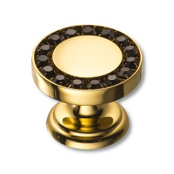 Ручка эксклюзив кнопка 0776-003 BLACK глянцевое золото черные кристаллы диаметр 30 мм