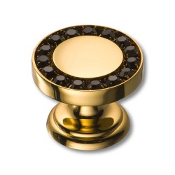 Ручка эксклюзив кнопка 0776-320 глянцевое золото 24К черные кристаллы Сваровски диаметр 30 мм 