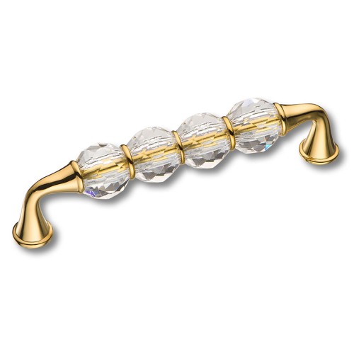 Ручка эксклюзив скоба 2537-003-128 глянцевое золото, прозрачные кристаллы длина 144 мм, крепление 128 мм