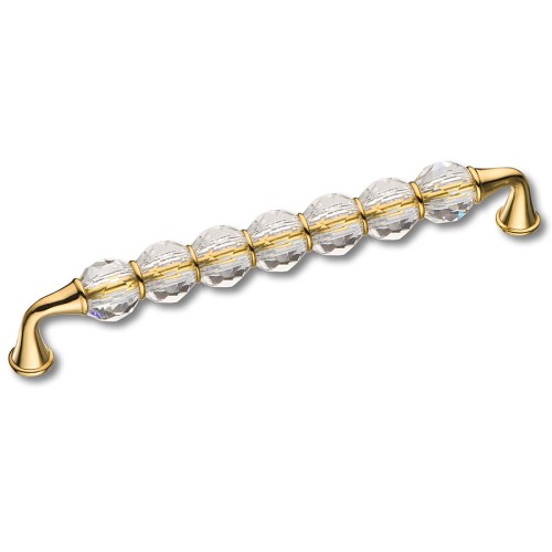 Ручка эксклюзив скоба 2537-003-192 глянцевое золото, прозрачные кристаллы длина 208 мм, крепление 192 мм 