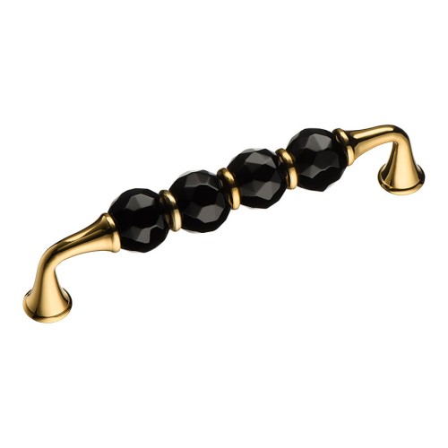 Ручка эксклюзив скоба 2537-320-128-BLACK глянцевое золото, черные кристаллы длина 144 мм, крепление 128 мм