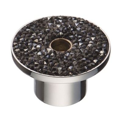 Ручка эксклюзив кнопка STONE16/CP-SW/A глянцевый хром, кристаллы Сваровски графит диаметр 44 мм