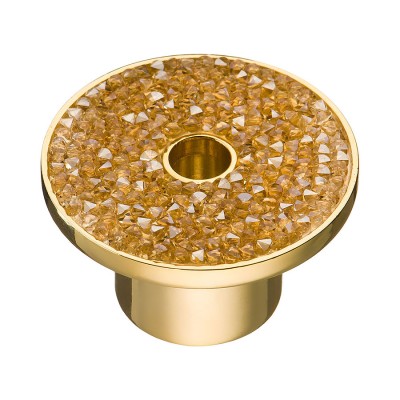 Ручка эксклюзив кнопка STONE16/O-SW/O глянцевое золото, кристаллы Сваровски золото диаметр 44 мм 