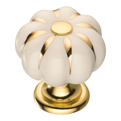 Ручка кнопка 0719-030 цвет глянцевое золото, белая керамика диаметр 34 мм 