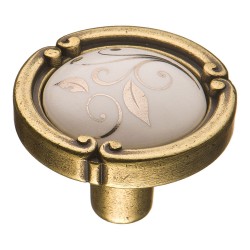 Ручка фарфор кнопка круглая 15.090.35.PO23W.12 античная бронза / керамика слоновая кость с рисунком диаметр 35 мм 