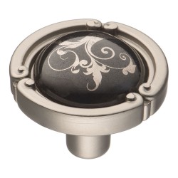 Ручка фарфор кнопка круглая 15.090.35.PO26B.06 никель / черная керамика с рисунком диаметр 35 мм 
