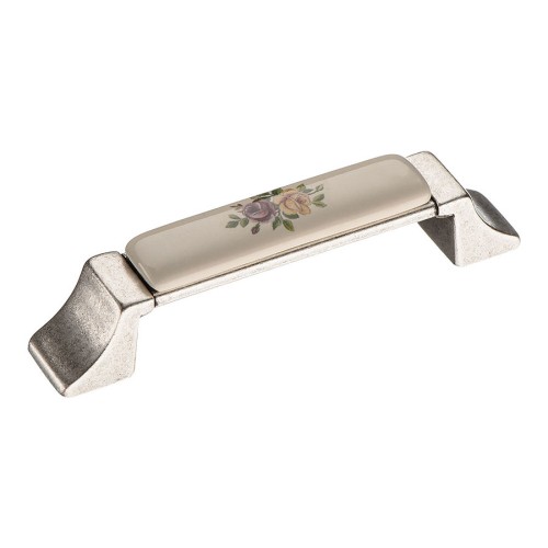 Ручка фарфор скоба 15.275.96.PO11.16 старое серебро / керамика с рисунком цветок длина 129 мм