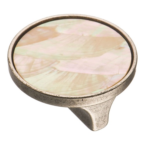 Ручка фарфор кнопка круглая 15.348.32 MP 05 16 старое серебро, перламутровая керамика 50 мм 