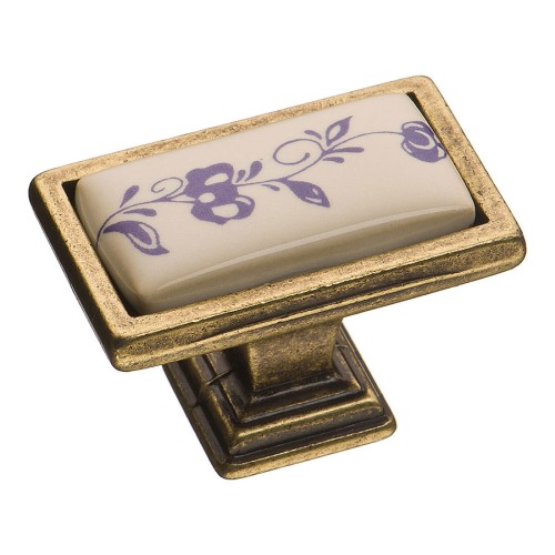 Ручка кнопка 15.361.00.PO01.12 цвет античная бронза, белая керамика с рисунком длина 39 мм