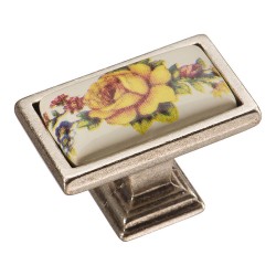 Ручка кнопка 15.361.00.PO03.16 цвет античное серебро, белая керамика с рисунком длина 39 мм 