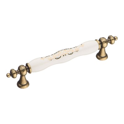 Ручка скоба 1670-40-128-243 античная бронза, белая керамика с орнаментом длина 176 мм, крепление 128 мм
