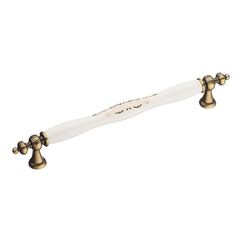 Ручка скоба 1670-40-192-243 античная бронза, белая керамика с орнаментом длина 240 мм, крепление 192 мм