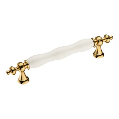 Ручка скоба 1670-69-128-000 глянцевое золото, белая керамика длина 176 мм, крепление 128 мм 