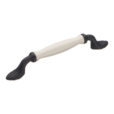 Ручка скоба 1735-85-128-000 цвет черный, белая керамика длина 182 мм, крепление 128 мм 