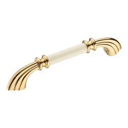 Ручка скоба 1960-69-128-000 глянцевое золото, белая керамика длина 160 мм, крепление 128 мм
