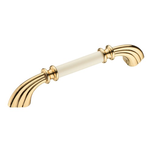 Ручка скоба 1960-69-128-000 глянцевое золото, белая керамика длина 160 мм, крепление 128 мм