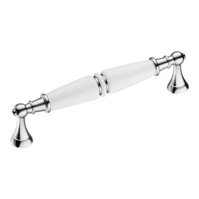 Ручка скоба 2119-10-128-000-SILVER LINE цвет глянцевый хром, белая керамика длина 145 мм, крепление 128 мм 