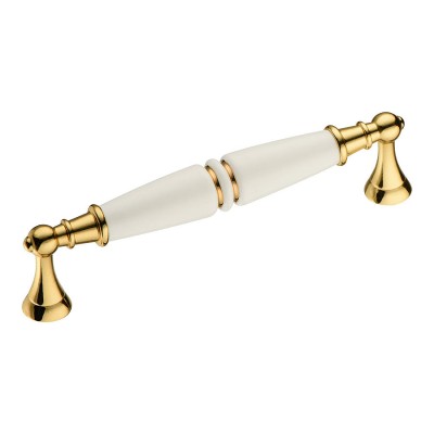 Ручка скоба 2119-60-128-000-KREM-GOLD LINE (69) цвет глянцевое золото, кремовая керамика длина 145 мм, крепление 128 мм