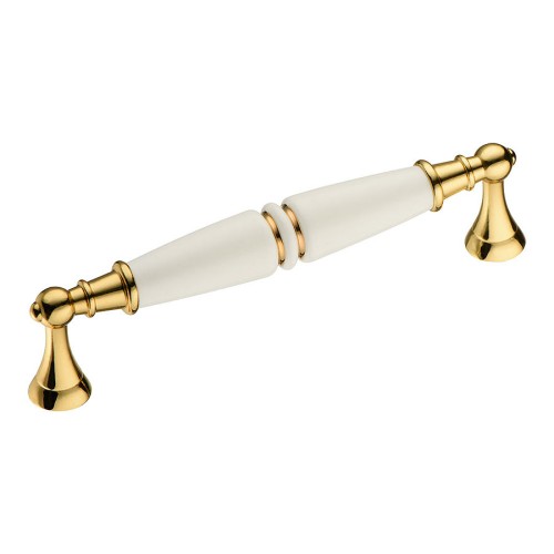 Ручка скоба 2119-60-128-000-KREM-GOLD LINE (69) цвет глянцевое золото, кремовая керамика длина 145 мм, крепление 128 мм
