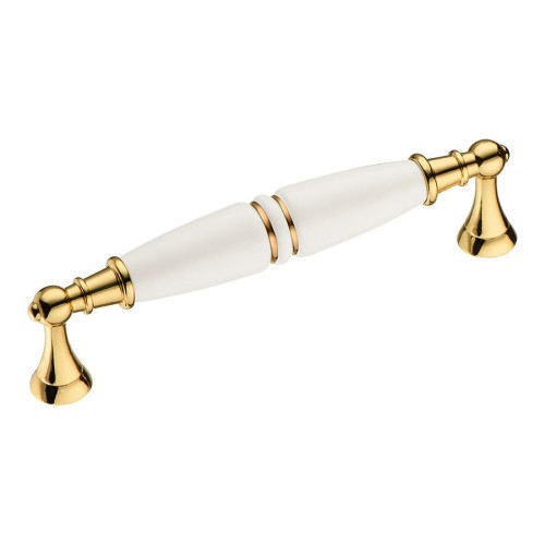 Ручка скоба 2119-69-128-000-GOLD LINE цвет глянцевое золото, белая керамика длина 145 мм, крепление 128 мм 