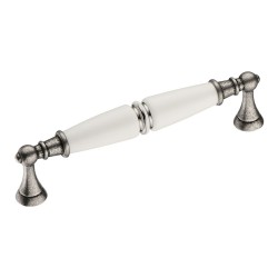 Ручка скоба 2119-80-128-000-SILVER LINE цвет старое серебро, белая керамика длина 145 мм, крепление 128 мм 